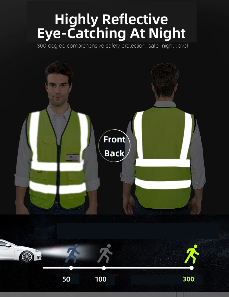 Custom Logo Design Multi-Pocket Undershirt Road Traffic Duty Protection Sanitation Vest Reflective Safety Clothing